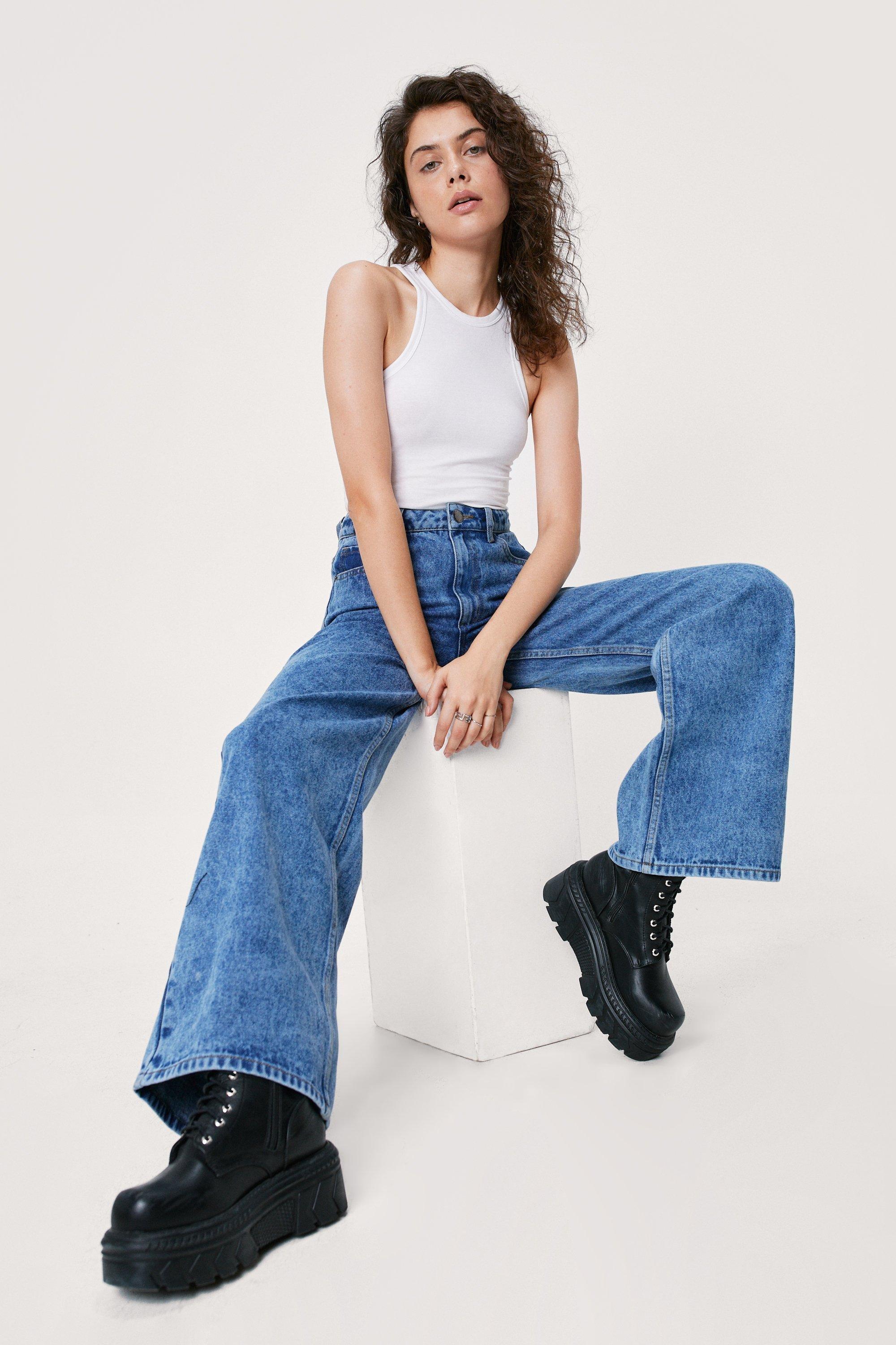 Jeans altos y anchos hot sale